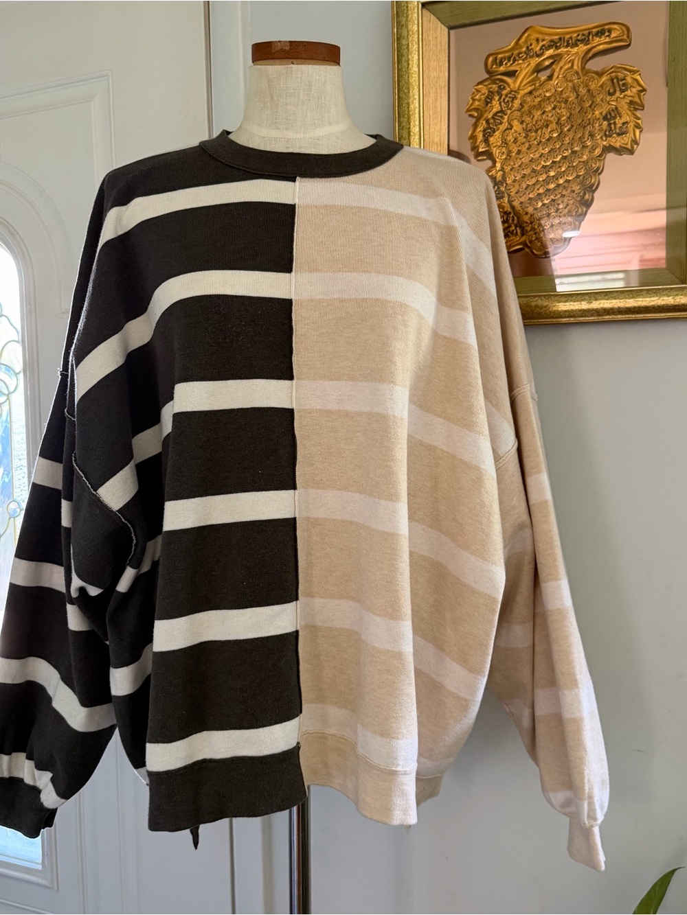 Free People Uptown Stripe Pullover sweatshirt size Medium but oversized EUC